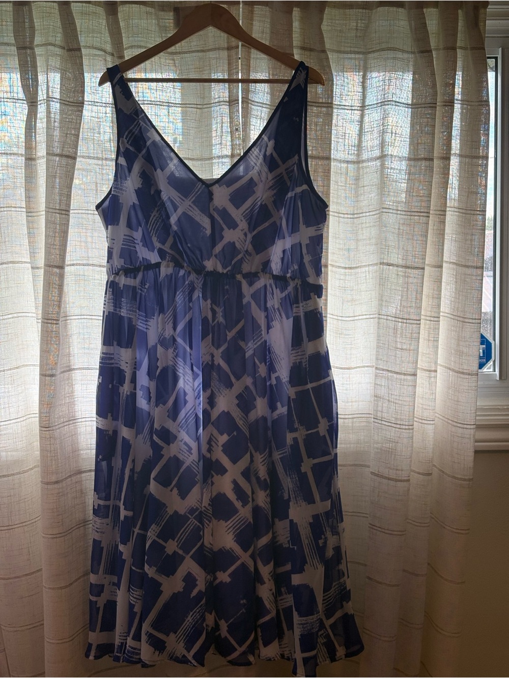Lane Bryant Blue and White V-Neck Midi Dress